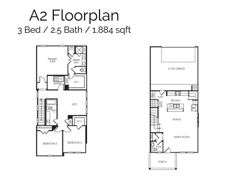Floor plan for 3 beds, 2.5 baths, 1884 sqft
